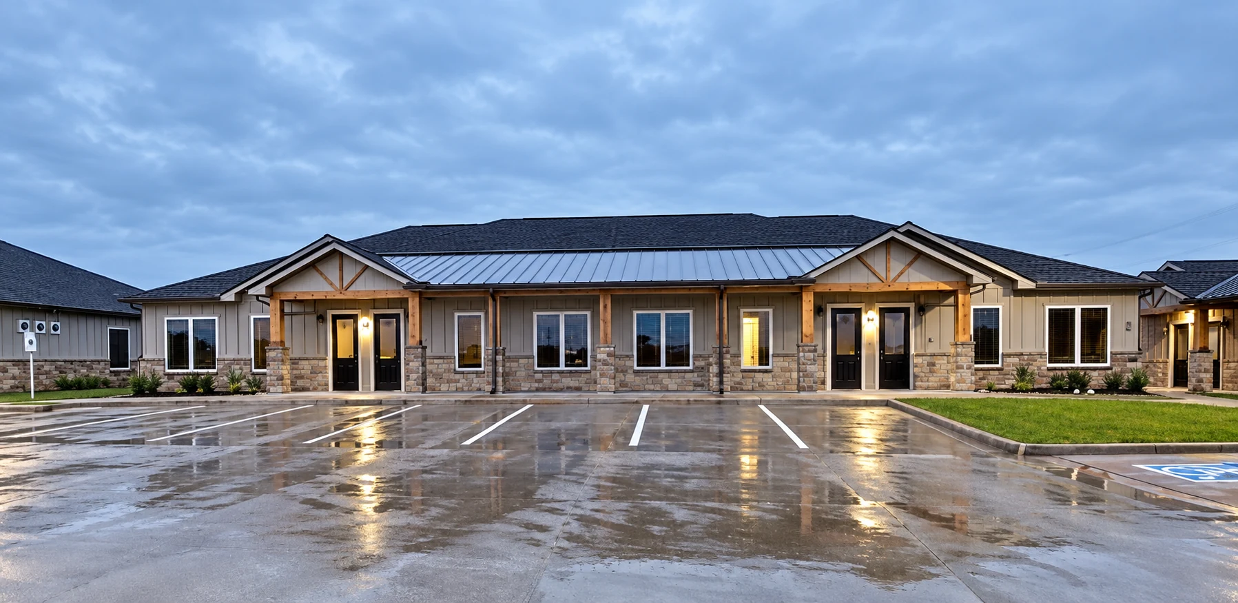 New professional office condominium buildings at Traders Office Park in Greenville, Texas